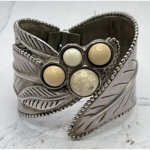 Boho Dauplaise Silver Tone Hinged Bracelet Bohemian Style‎ with Stones